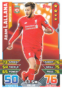 Adam Lallana Liverpool 2015/16 Topps Match Attax #134